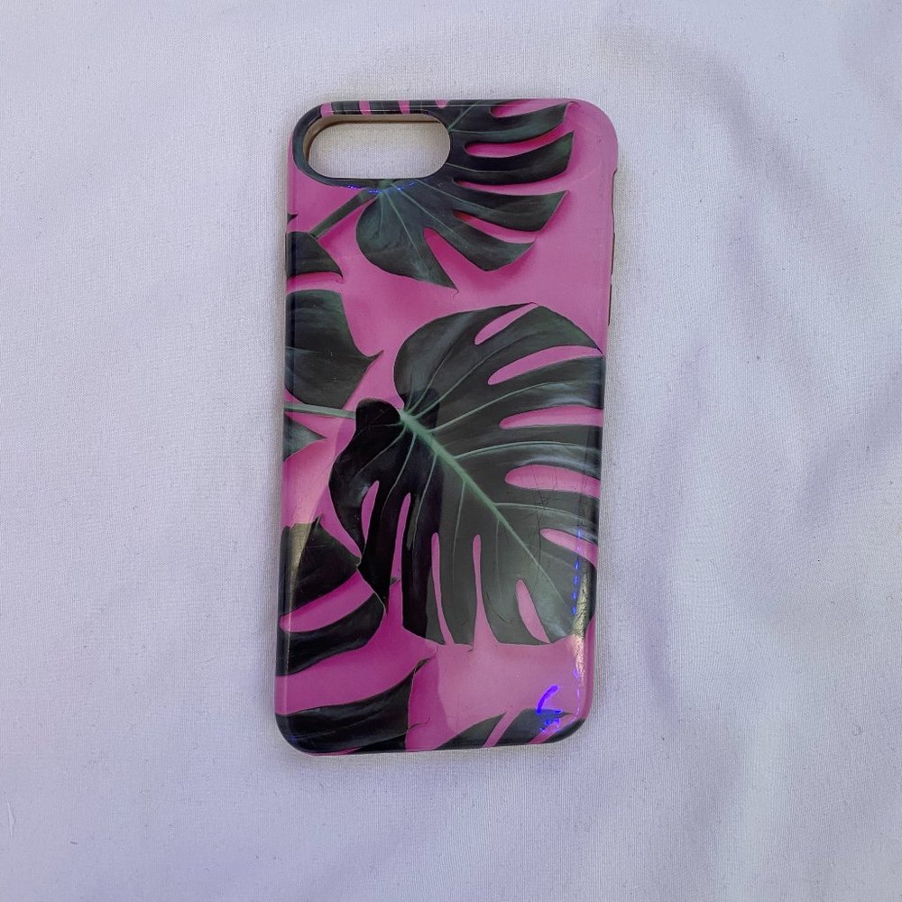 I Phone 7 Plus Pink Phone Case With Tropical Leaves